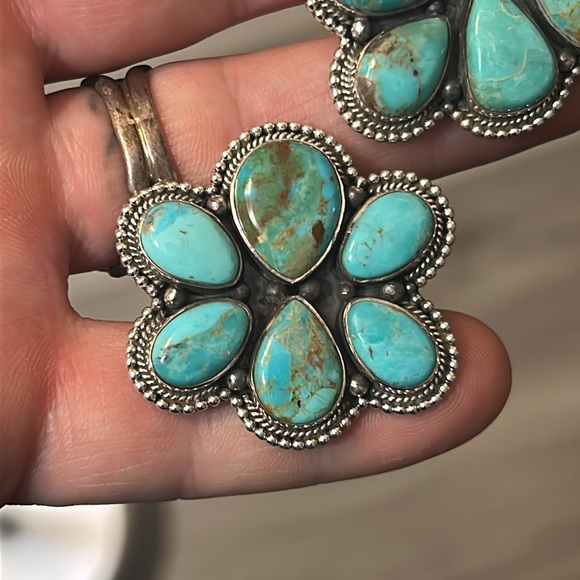 Sterling silver Native American Southwest turquoise adjustable cluster ring .925 - Picture 10 of 10